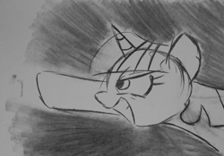 Size: 840x588 | Tagged: safe, artist:inkygarden, derpibooru import, twilight sparkle, charcoal drawing, monochrome, sketch, solo, traditional art