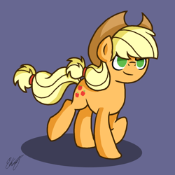 Size: 1000x1000 | Tagged: safe, artist:libbythekautz, applejack, earth pony, pony, female, mare, no pupils, running, simple background, solo