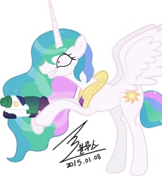 Size: 900x980 | Tagged: safe, artist:bluse, princess celestia, alicorn, pony, background removed, derpibooru, female, juxtaposition, meta, show accurate, signature, simple background, snaplestia, solo, watergun, wet, wet mane, white background