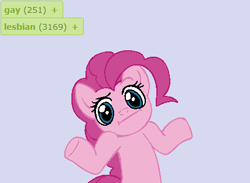 Size: 427x313 | Tagged: safe, derpibooru import, pinkie pie, earth pony, pony, derpibooru, exploitable meme, female, gay, i dunno lol, lesbian, male, meta, tags