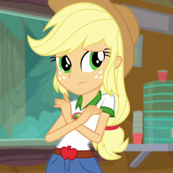 Size: 720x720 | Tagged: safe, screencap, applejack, equestria girls, legend of everfree, cropped, female, solo