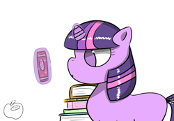 Size: 1480x1024 | Tagged: safe, artist:an-honest-appul, derpibooru import, twilight sparkle, book, filly, solo, younger