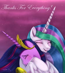 Size: 5305x5950 | Tagged: safe, artist:darksly, princess celestia, princess twilight 2.0, twilight sparkle, twilight sparkle (alicorn), alicorn, pony, the last problem, absurd resolution, crying, cute, cutelestia, duo, eyes closed, heartwarming, hug, open mouth, twiabetes