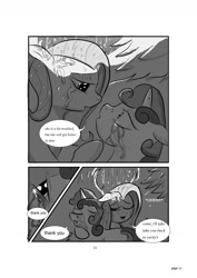 Size: 1024x1448 | Tagged: safe, artist:konfettimayhem, fluttershy, sweetie belle, pegasus, pony, unicorn, comic:the monster inside of me, comic, crying, female, filly, mare, monochrome