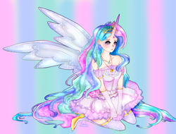 Size: 3002x2281 | Tagged: safe, artist:daej-roo, princess celestia, human, anime, anime style, clothes, digital art, horn, horned humanization, humanized, solo, winged humanization, wings