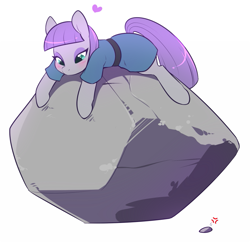 Size: 775x750 | Tagged: safe, artist:duskyamore, boulder (pet), maud pie, tom, earth pony, pony, blushing, cargo ship, clothes, cute, female, heart, jealous, mare, maudabetes, rockcon, shipping, simple background, that pony sure does love rocks, tomaud, white background