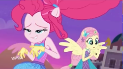 Size: 461x258 | Tagged: safe, screencap, fluttershy, pinkie pie, better together, equestria girls, forgotten friendship, duo, mirrored, ponied up, pony ears, wings