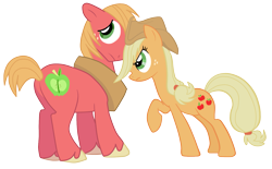 Size: 1609x1000 | Tagged: safe, artist:jennieoo, applejack, big macintosh, earth pony, pony, applejack's hat, brother and sister, cowboy hat, duo, female, hat, male, mare, siblings, simple background, stallion, transparent background, vector