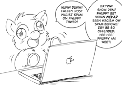 Size: 756x550 | Tagged: safe, artist:marcusmaximus, fluffy pony, troll, /mlp/, 4chan, computer, derp, fluffy pony original art, laptop computer, meta, so true, stupidity