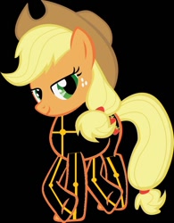 Size: 788x1012 | Tagged: safe, artist:marco444, applejack, earth pony, pony, black background, clothes, cosplay, costume, crossover, disney, female, mare, simple background, tron, tron legacy, uniform