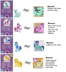 Size: 1280x1391 | Tagged: safe, berry punch, berryshine, blues, carrot top, golden harvest, lyra heartstrings, noteworthy, pony, blind bag, collector card, comparison, heartstrings, irl, meta, photo, toy