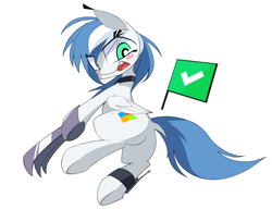 Size: 2600x2000 | Tagged: safe, artist:aurura, oc, oc only, oc:morro, pegasus, pony, blushing, claws, dock, female, flag, hoof blades, mare, open mouth, pixiv, plot, ponified, security essentials, simple background, solo, white background, windows