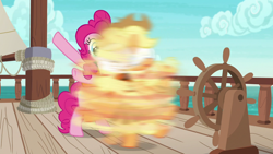 Size: 1280x720 | Tagged: safe, screencap, applejack, pinkie pie, earth pony, pony, ppov, blindfold, spinning