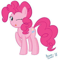 Size: 4500x4500 | Tagged: safe, artist:arcane-thunder, pinkie pie, earth pony, pony, absurd resolution, digital art, female, mare, one eye closed, signature, simple background, solo, tongue out, transparent background, wink