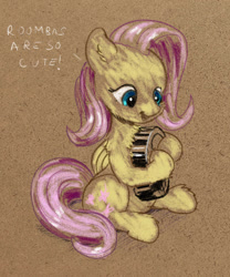 Size: 1000x1203 | Tagged: safe, artist:xbi, fluttershy, pegasus, pony, cute, female, fluffy, happy, hug, mare, roomba, roombashy, shyabetes