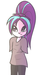 Size: 343x607 | Tagged: safe, artist:mayde-m, aria blaze, equestria girls, alternate hairstyle, arm behind back, clothes, cute, ponytail, simple background, smiling, solo, white background, younger