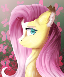 Size: 1024x1229 | Tagged: safe, artist:warriordragonart, fluttershy, pegasus, pony, bust, ear fluff, female, mare