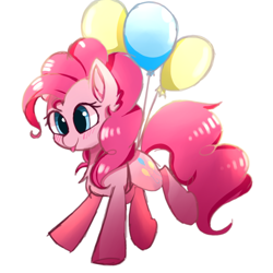 Size: 1000x1000 | Tagged: safe, artist:heddopen, pinkie pie, earth pony, pony, :p, balloon, blushing, chest fluff, cute, diapinkes, ear fluff, female, floating, mare, silly, simple background, solo, then watch her balloons lift her up to the sky, tongue out, underhoof, white background