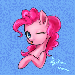 Size: 1024x1024 | Tagged: safe, artist:rikadiane, pinkie pie, earth pony, pony, :p, bust, one eye closed, portrait, silly, silly pony, solo, tongue out, wink