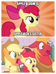 Size: 3106x4096 | Tagged: safe, edit, edited screencap, screencap, apple bloom, applejack, big macintosh, earth pony, pony, the perfect pear, absurd resolution, captain obvious, citation needed, fake, jaw drop, no shit sherlock, op is a slowpoke, open mouth, overreaction, screaming, shocked, what a twist