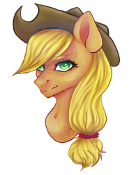 Size: 1024x1381 | Tagged: safe, artist:mrantio, applejack, earth pony, pony, bust, portrait, simple background, solo, transparent background