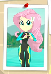 Size: 339x490 | Tagged: safe, artist:charliexe, fluttershy, better together, equestria girls, forgotten friendship, cropped, cute, female, heart hands, shyabetes, solo, wetsuit