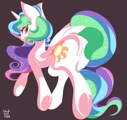 Size: 2048x1941 | Tagged: safe, artist:tohupo, princess celestia, alicorn, pony, black background, butt, featureless crotch, female, looking at you, looking back, looking back at you, mare, plot, praise the sun, rear view, simple background, solo, sunbutt