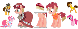 Size: 1024x385 | Tagged: safe, artist:farg2003, cheese sandwich, pinkie pie, earth pony, pony, alternate costumes, ambiguous gender, clothes, cutie mark, dress, fusion, fusion:cheese cake, gala dress, hat, poncho, saloon dress, shirt, simple background, transparent background