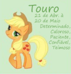 Size: 323x333 | Tagged: safe, artist:funfunland22, applejack, earth pony, pony, portuguese, taurus