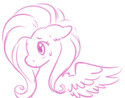 Size: 569x449 | Tagged: safe, artist:fizzy-dog, fluttershy, pegasus, pony, female, floppy ears, mare, monochrome, sketch, solo, spread wings, sweatdrop, wings