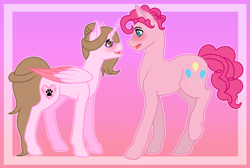 Size: 1024x687 | Tagged: safe, artist:cindydreamlight, bubble berry, pinkie pie, oc, oc:cindy, alicorn, earth pony, pony, alicorn oc, blushing, canon x oc, female, glasses, male, mare, rule 63, shipping, stallion, straight