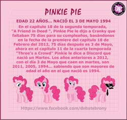 Size: 1878x1767 | Tagged: safe, pinkie pie, earth pony, pony, age, facebook, spanish, text, translated in the comments