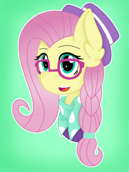 Size: 2048x2732 | Tagged: safe, artist:komasantaffy, fluttershy, pegasus, pony, fake it 'til you make it, alternate hairstyle, female, glasses, hat, hipstershy, mare, solo