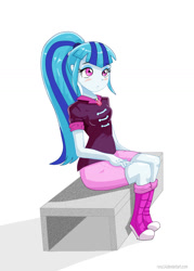 Size: 934x1307 | Tagged: safe, artist:ryou14, sonata dusk, equestria girls, rainbow rocks, blushing, simple background, sitting, solo, white background