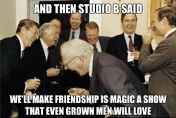 Size: 624x416 | Tagged: safe, barely pony related, meanwhile at hasbro hq, meta, rich men laughing, text