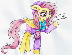 Size: 1024x780 | Tagged: safe, artist:astevenamedwolf, fluttershy, bat pony, pony, fake it 'til you make it, alternate hairstyle, clothes, female, flutterbat, fluttershy the werebat, hipstershy, mare, race swap, solo, werebat