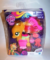 Size: 738x887 | Tagged: safe, applejack, pony, boots, box, comb, cowboy boots, cowboy hat, fashion style, hat, irl, photo, rainbow power, shoes, solo, toy