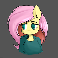 Size: 1280x1280 | Tagged: safe, artist:genericmlp, fluttershy, anthro, bust, clothes, looking away, looking sideways, portrait, simple background, solo