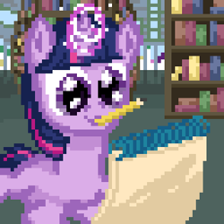 Size: 512x512 | Tagged: safe, artist:lightspeeed, derpibooru import, twilight sparkle, notepad, pixel art, solo