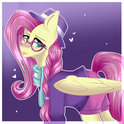 Size: 3000x3000 | Tagged: safe, artist:colirosablitz, fluttershy, pegasus, pony, fake it 'til you make it, alternate hairstyle, clothes, female, glasses, hat, hipstershy, mare, solo, sweater, sweatershy