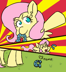 Size: 820x900 | Tagged: safe, artist:threetwotwo32232, fluttershy, pegasus, pony, 30 minute art challenge, comic, female, horseshoes, mare, pomf, solo