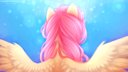 Size: 1024x576 | Tagged: safe, artist:jadekettu, fluttershy, pegasus, pony, female, mare, rear view, solo