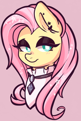 Size: 600x900 | Tagged: safe, artist:cleventine, fluttershy, pegasus, pony, fake it 'til you make it, bust, fluttergoth, lidded eyes, looking sideways, portrait, simple background, solo