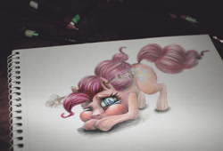 Size: 1389x945 | Tagged: safe, artist:sinsofjoy, pinkie pie, earth pony, pony, the one where pinkie pie knows, photo, secret, solo, traditional art