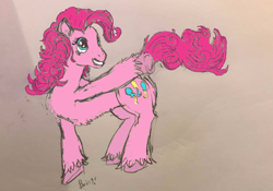 Size: 762x534 | Tagged: safe, artist:haruaxeman, pinkie pie, earth pony, pony, solo, underhoof, unshorn fetlocks