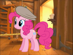 Size: 1022x768 | Tagged: safe, pinkie pie, earth pony, pony, female, hat, mare, pink coat, solo, veggietales