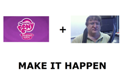 Size: 1488x886 | Tagged: safe, all caps, exploitable meme, gabe newell, make it happen, meme, meta