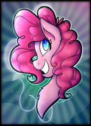 Size: 2400x3300 | Tagged: safe, artist:cosmicchrissy, pinkie pie, earth pony, pony, bust, cutie mark eyes, female, grin, portrait, smiling, solo, wingding eyes