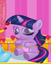 Size: 292x366 | Tagged: safe, derpibooru import, twilight sparkle, animated, diaper, flash, heart, looking at you, solo, younger