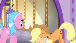 Size: 1280x720 | Tagged: safe, screencap, aloe, applejack, earth pony, pony, applejack's "day" off, youtube link